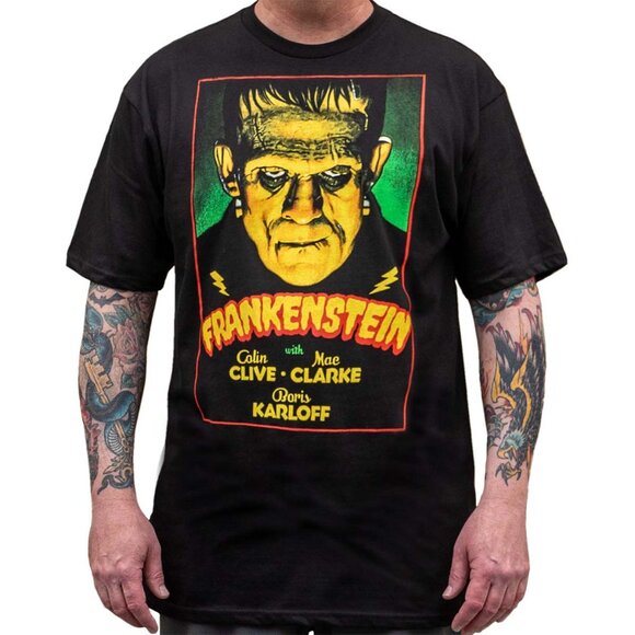 Frankenstein Movie Poster Black Tee Tattoo Art Men's T-shirt S-M-L-XL-2XL NWT - Picture 1 of 5